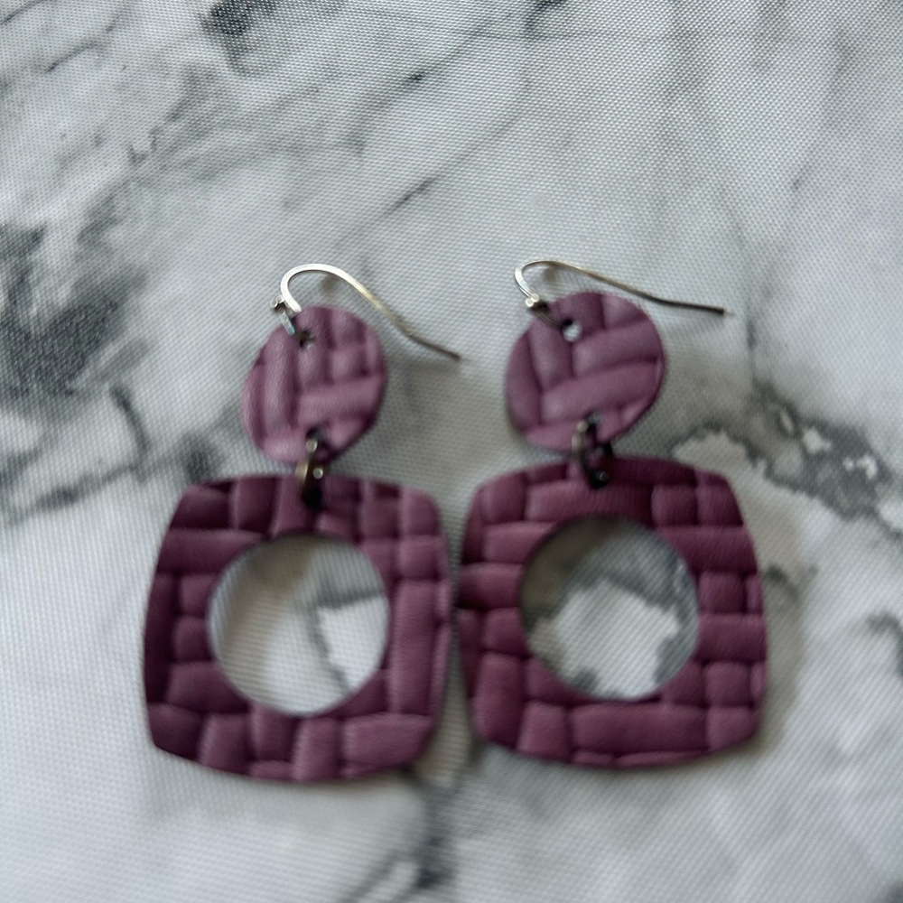 Leather Earrings - Textured Violet Dangle